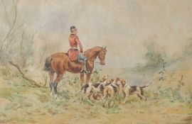 S.L Ellis (19th/20th century) an early 20th century hunting scene watercolour, huntsman, horse and