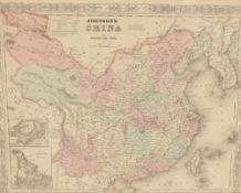 Johnson & Ward (USA) Johnson's China, partially coloured map, originally from From Johnson's new