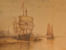 Frederick James Aldridge (British 1850-1933) watercolour 'Little Hampton' harbour scene with