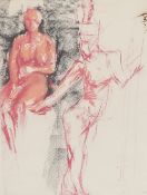 Artist unknown, pastels on paper, striking sketch of nude figures, unsigned, within white card mount