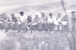 A modern holographic print, iconic image 'Lunch atop a Skyscraper' originally taken in 1932 during