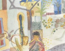 After August Macke (German 1887-1914) colour print, young girl with horse and donkey, within a