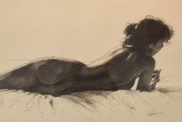 Alex Dragovic (Serbian contemporary) an attractive charcoal study of a reclining female nude, signed