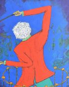 Diana T (British 20th/21st century) a group of three acrylics on canvas, depictions of musicians,