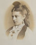 Artist unknown, 19th century monochrome portrait on ceramic, within moulded gilt frame, under glass.