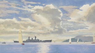 After Noel Ellis (British 20th century) limited edition colour print 'Plymouth Sound: Frigate