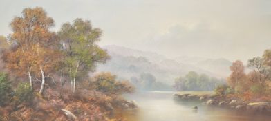 Artist unknown, 20th Century English School oil on canvas, landscape with trees and lake, signed
