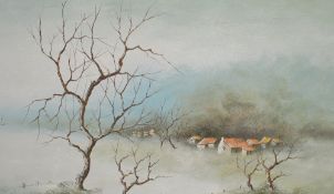 W.Banford (20th century) oil on canvas, continental landscape with trees and buildings, signed lower