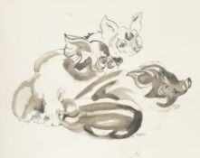 Local interest* JD (artist unknown) ink and watercolour wash 'Westmorland Piglets' initialled