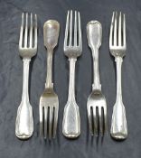 A pair of late William IV silver fiddle and thread pattern forks, one having 'M' initial to