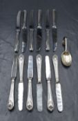 A cased set of six George VI silver handled knives, replicating Queen Anne pieces c.1705, marks