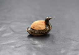 An Edwardian silver novelty pin cushion, modelled as a small duck, marks for Chester 1906, maker