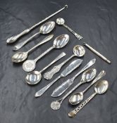A collection of silver and white metal teaspoons, including Victoria pattern, Hanoverian rat-tail