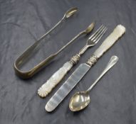 A Victorian silver and mother-of-pearl knife and fork set, marks for London 1843, maker Thomas