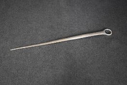 A George III silver meat skewer, having 'C' monogram to handle, marks for London 1808, maker