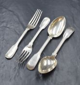A pair of Victorian silver fiddle and thread pattern spoons, marks for London 1838, maker Samuel