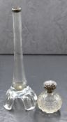 An Edwardian silver capped glass vase, of fluted form with pierced moulded feet, 27cm, along with an
