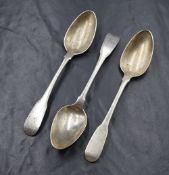 A group of three George III silver fiddle pattern spoons, marks for London 1802, maker William