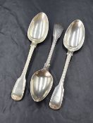 A pair of Victorian silver fiddle and thread pattern spoons, having 'CES' monogram to the