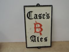 Case's Ales Adverising Signs, cast metal, painted white with black lettering and border, red B