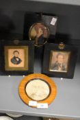 A small circular portrait miniature, w13.5cm, sold alongside 3 others, (4)