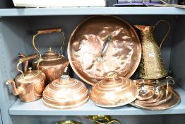 A quantity of copper ware, to include tea pots, hot water bottles and pitcher ect, (11)