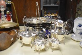 A silver plated tea service sold together with spoons and napkin rings ect
