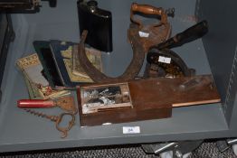 A mixed lot comprising of a horse shoe, iron, cork screw and a Cycling & Motoring map of North Wales