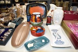 A 20th century Pool pottery 'Delphis' pattern vase decorated with orange and green glaze, marked