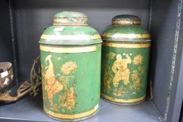 A pair of Tole tea caddies decorated with Japanese figure, h37cm