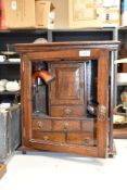 A 19th century oak smokers cabinet, having recumbent handles, h40cm, sold together with various