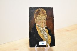 A 19th century portrait painting likely oil on wood depicting a male gentleman, h19.5cm
