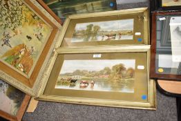 A. Reynalds (British), oil on cardboard, depicting green landscape and stream, signed bottom left,