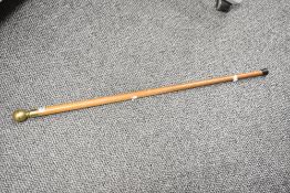A walking stick/cane having brass handle inside holding a compass, h89cm