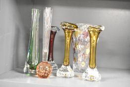 A Bohemia glass vase, h18cm, sold together with 2 bud vases ect, (6)