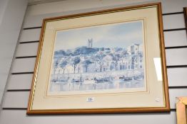 After P. J. Hargreaves (British) ,colour print 'St George's Quay Lancaster', under glass, signed