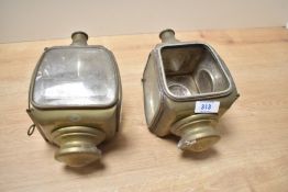 A pair of early 20th century coach/sidelights, h20cm Condition report: Damaged