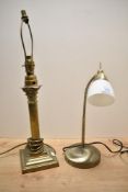A 20th century brass Corinthian column lamp, having fluted body supported on a stepped base,