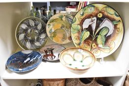 A rare Ruscha ceramic plate decorated with red, blue and white deer motifs, w22.5cm, sold together