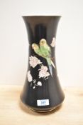 A Windsor Art Ware vase of baluster form having a pair of parakeets to front, h30cm