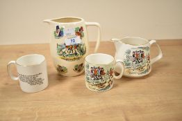 A Windecombe pottery jug decorated with caricature figures, to include Old Uncle Tom and Harry Hawk,