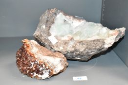 An Apophyllite mineral specimen, w26cm, sold together with a Quartz Citrine mineral specimen , (2)