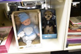 My cuddly baby collector doll, h24cm, sold together with three meerkat dolls, (4)