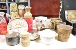 A quantity of studio pottery, to include an owl, candlestick and vase ect, (14)