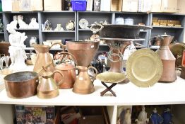 A 19th century copper harvest jug, h30cm, sold together with a copper kettle and a Chinese style