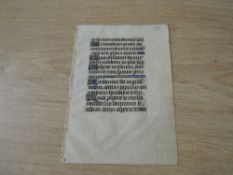Incunabula/Manuscript. Single leaf, hand-written. Measures 8cm x 12cm approx. Date unknown. Latin