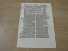 Post-Incunabula. Single leaf, printed on both sides in double column. Measures 17cm x 24cm approx.