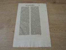 Incunabula. Jean de Charlier de Gerson. Single leaf printed on both sides in two columns, measures