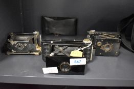 Three Cameras a Kodak Jiffy VP, a Kodak No2 Pocket Autographic, and a Houghton Butcher Ensignette
