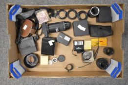 A selection of camera accessories. Four flash units - Sunpak auto140, Rollei E 15B, Olympus T 32,